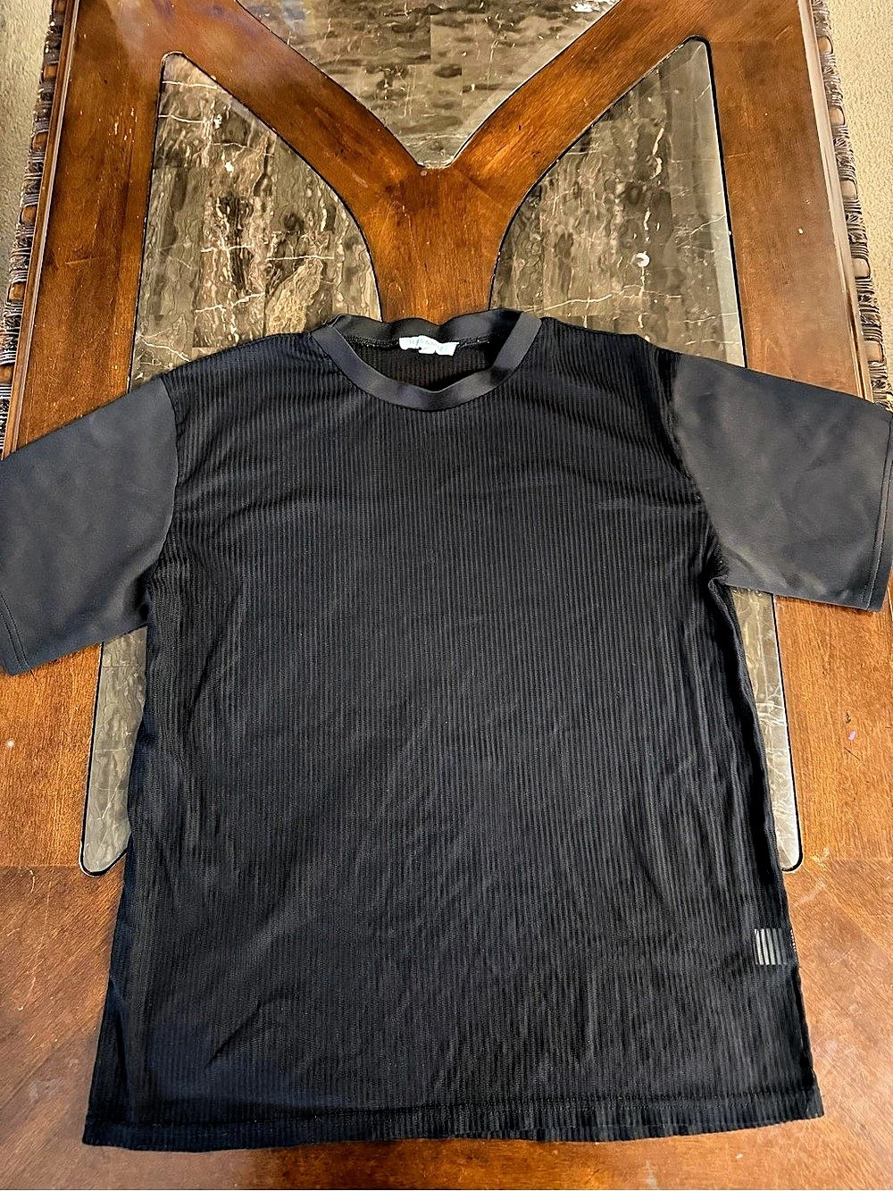 HERS & MINE Short Sleeve Textured see thru Tee in Black